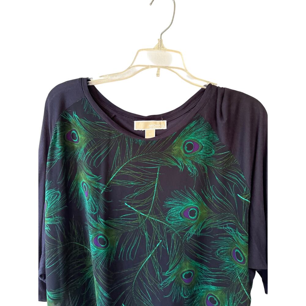 Michael Kors Women’s Medium Peacock Feather Print Dolman Sleeve Top - Picture 4 of 13